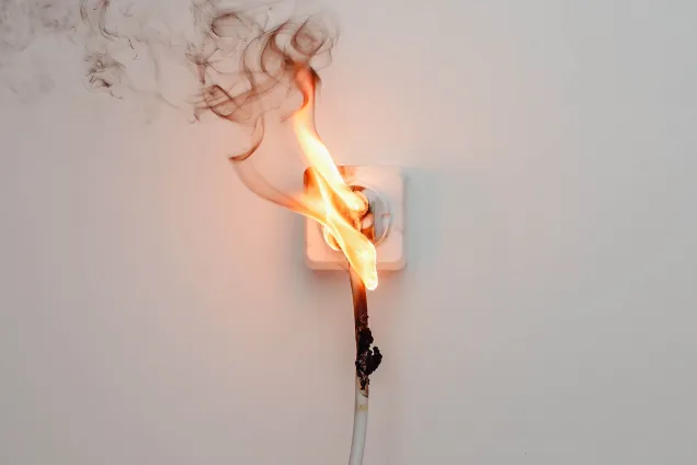 fil électrique en feu